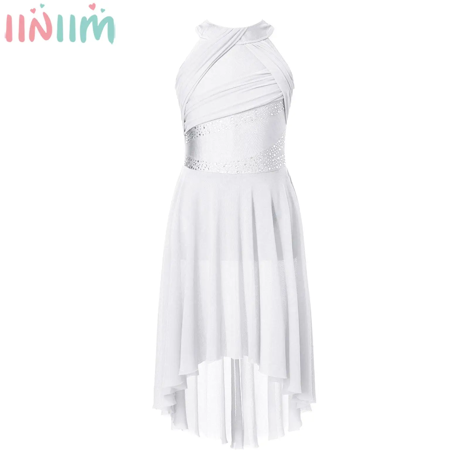 6-16Y الفتيات الحديثة فستان رقص غنائي بلا أكمام لامعة حجر الراين يوتار توتو الباليه الجمباز الشكل التزلج اللاتينية Dancewear #1