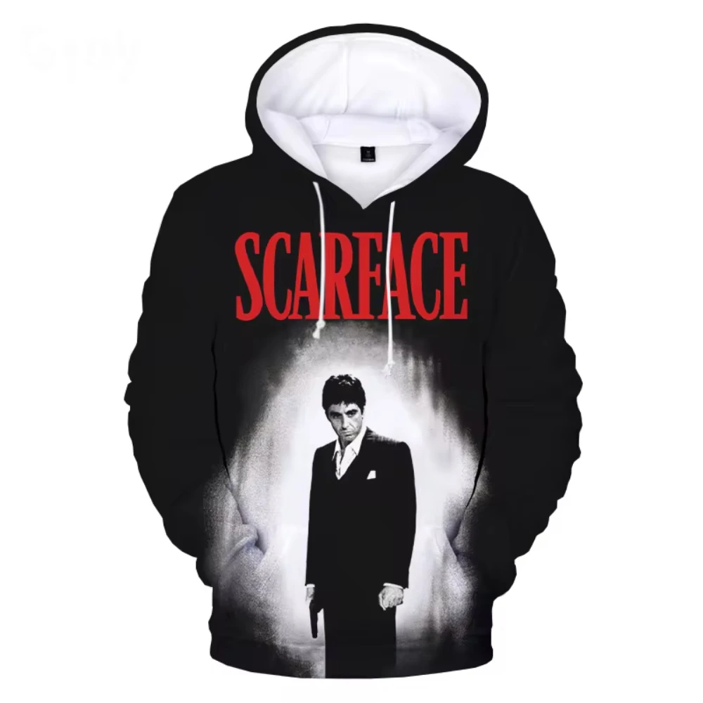 Fashion Movie Scarface 3D Printed Men\'s Hoodie Harajuku Long Sleeves Oversized Outdoor Pullover Sweatshirt Kids Unisex Clothing