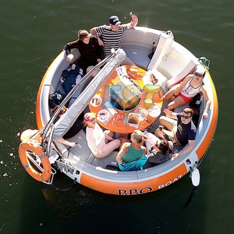 Factory Wholesale Electric 6-8 Person Floating BBQ Donut Grill Boat BBQ Donut Boat Grill Boat for Lake Sea Party