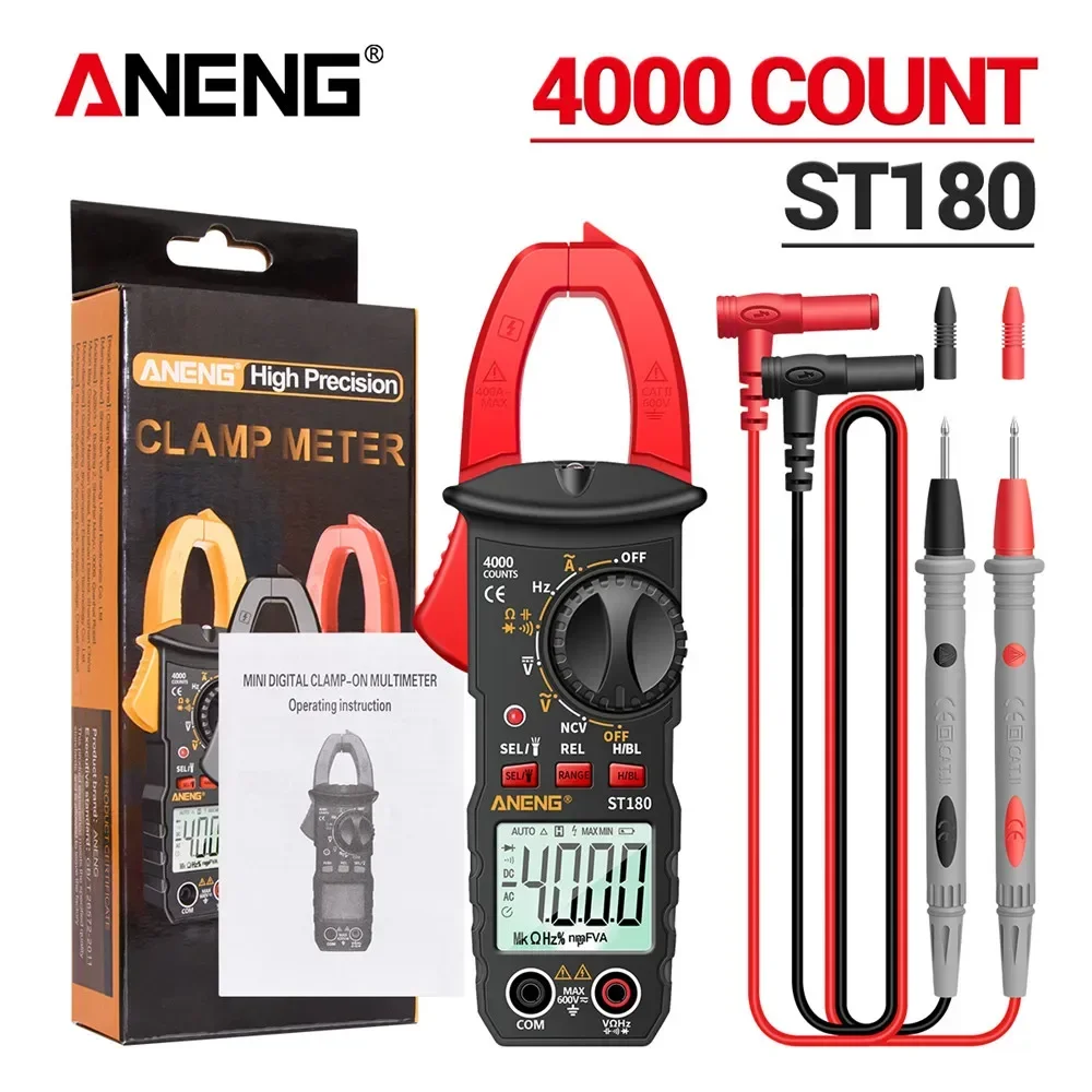 2024 New ST180 4000 Counts Digital Clamp Meter AC Current Multimeter Ammeter Voltage Tester Car Amp Hz Capacitance NCV Ohm Tool