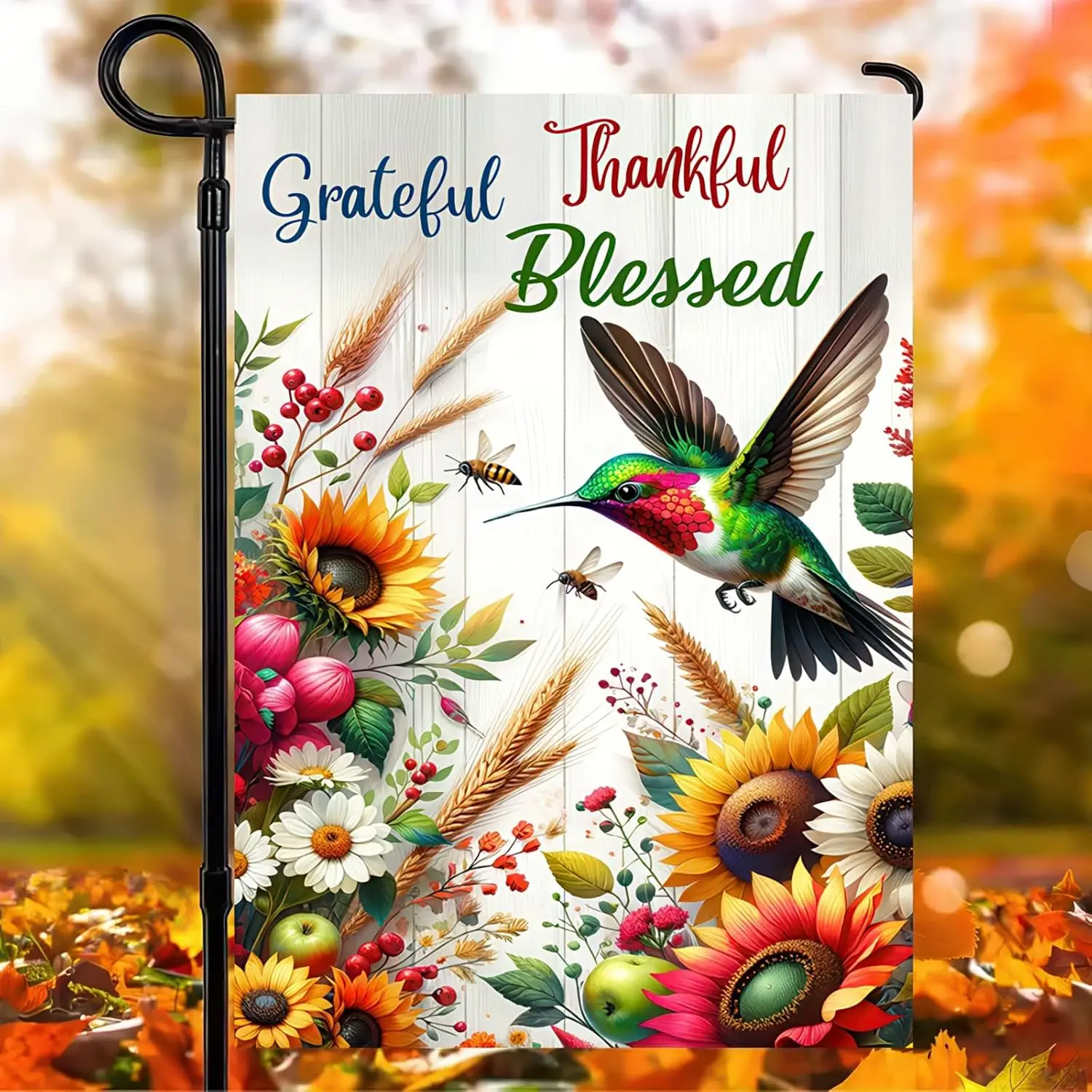 Hummingbird Garden Flag 12x18 Inch Grateful Floral Yard Decor | Double sided polyester, Grateful Thankful Blessed hummingbir llp