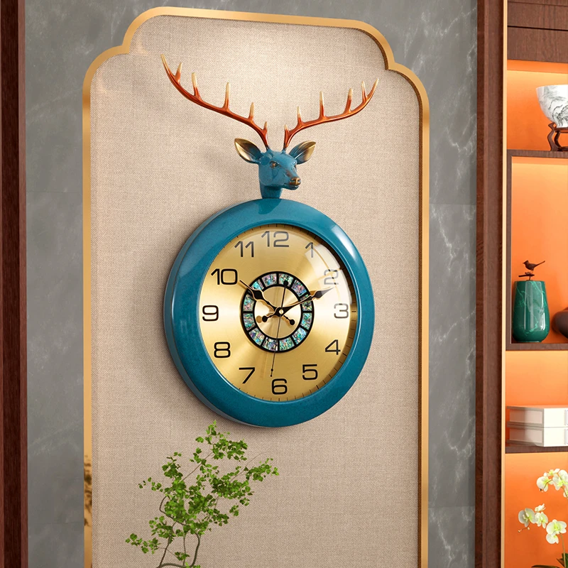 Three-dimensional Deer Head Pure Copper Luxury Wall Clock Home Living Room House Office Decoration Modern Wall Hanging Clocks