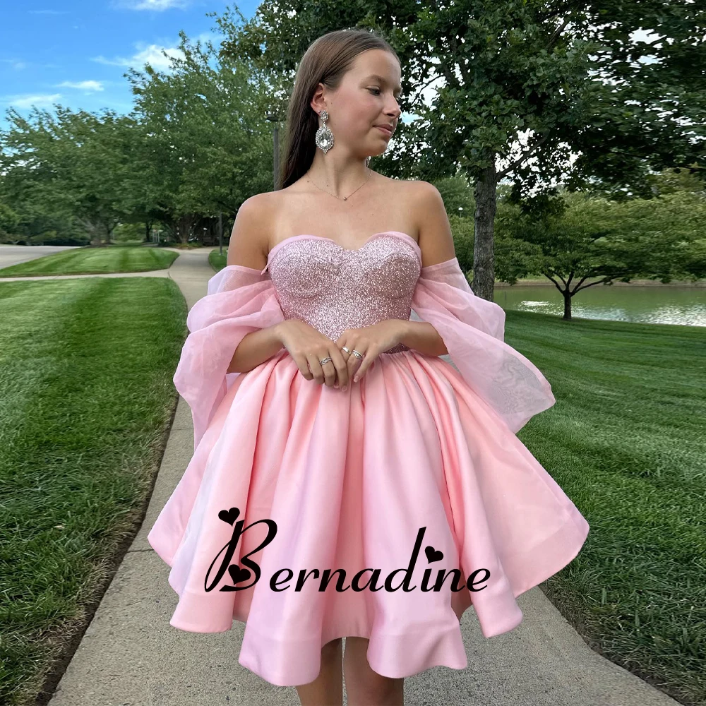 Bernadine-Vestidos de Cóctel cortos sin tirantes, vestido de baile, Espalda descubierta, plisado, lentejuelas, hombros descubiertos, personalizado por encima de la rodilla