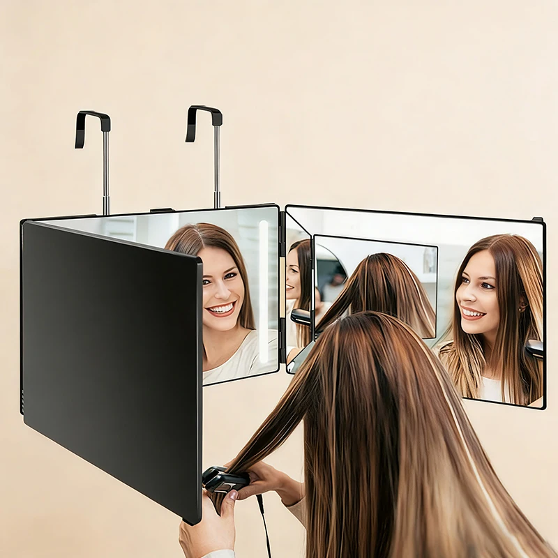 Trifold Hair 3-Way Mirror with LED Cut Mirror with Lighting Self Hairdressing Mirror For Hair Suitable For Haircut Styling