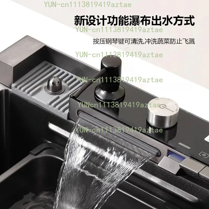 100x50cm Stainless Steel Waterfall Kitchen Sink With Knife Holder Digital Display Faucet Set Embossed Extra Large Single Slot