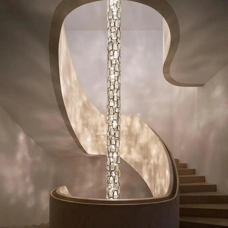 Art stair chandelier, luxury villa creative decoration lamp, hotel duplex rotating cantilever lamp