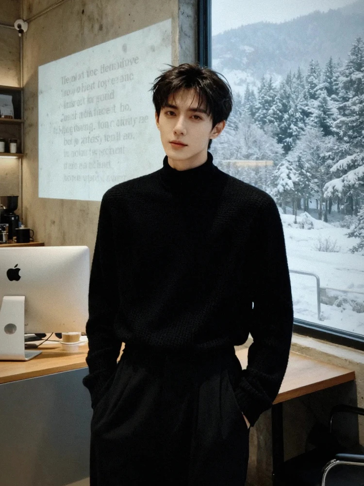 

Мужской зимний трикотажный джемпер Bla Slim Fit с высоким воротником, базовый слой в стиле британского преппи, с прямым кроем плеч