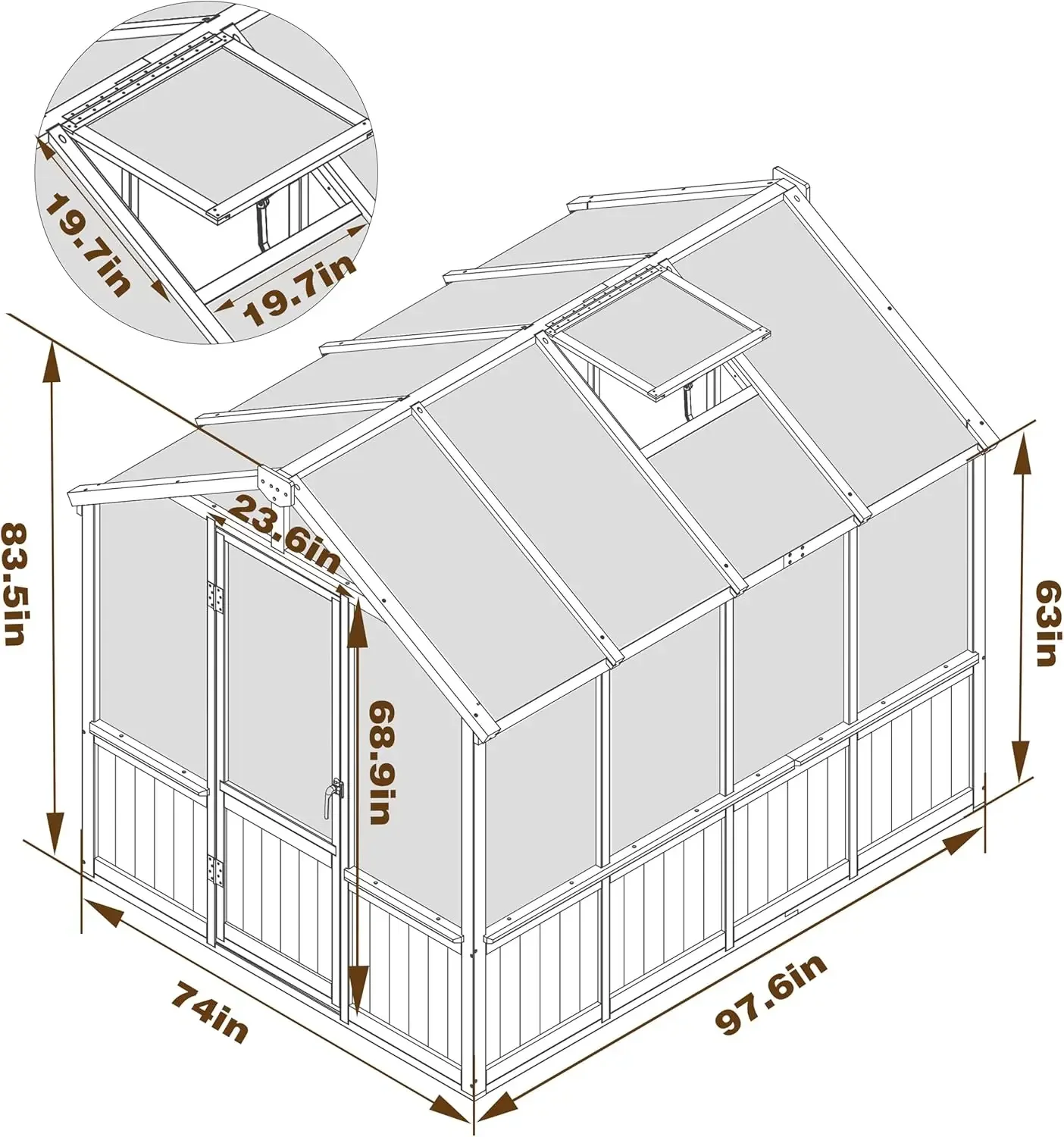 6x8 FT Greenhouse Kit for Outdoor, Polycarbonate Wooden Walk-in Green House with Lockable Door and Adjustable Roof Vent,