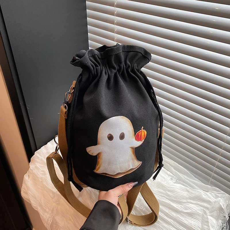 

Unisex Halloween Ghost Pattern Drawstring Large Capacity Candy Bag, Shoulder Bag, Removable Shoulder Strap