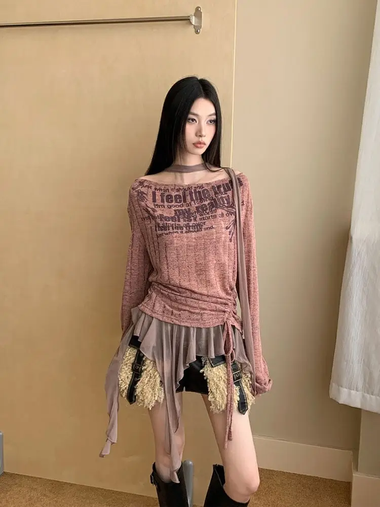 

Fashionable Irregular One-Shoulder Long-Sleeved T-Shirt Women 2025 Spring New Casual Versatile Design Slim Top