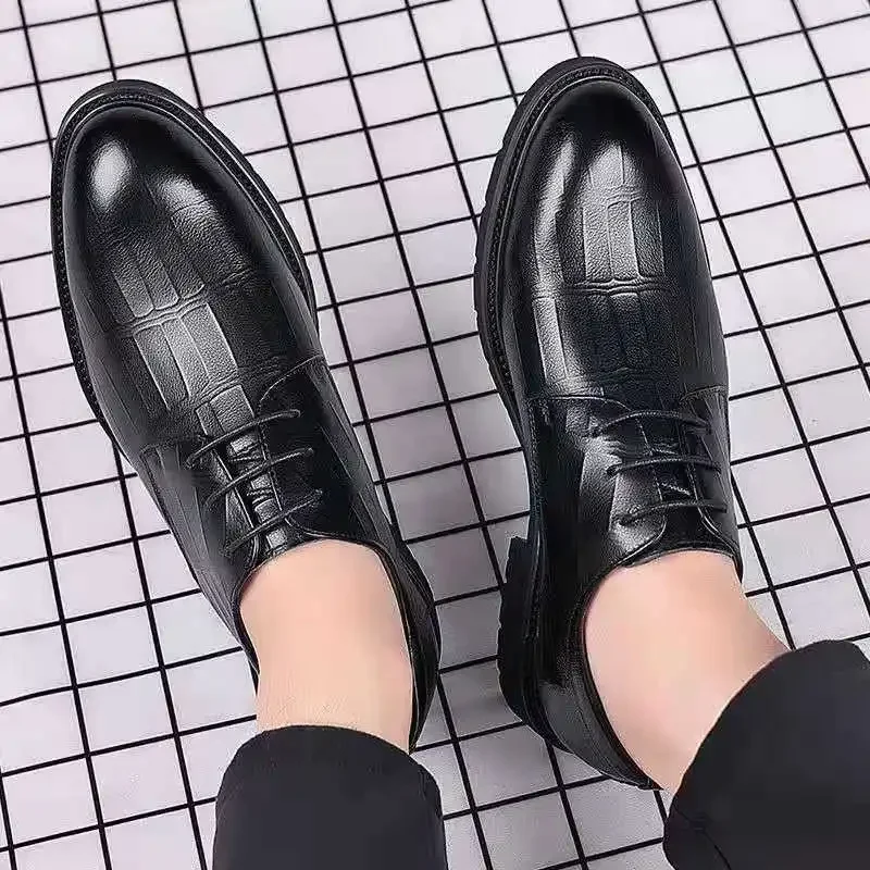 Sapatos casuais de couro duro masculino, sapatos formais masculinos para casamento, negócios e sociais, veste