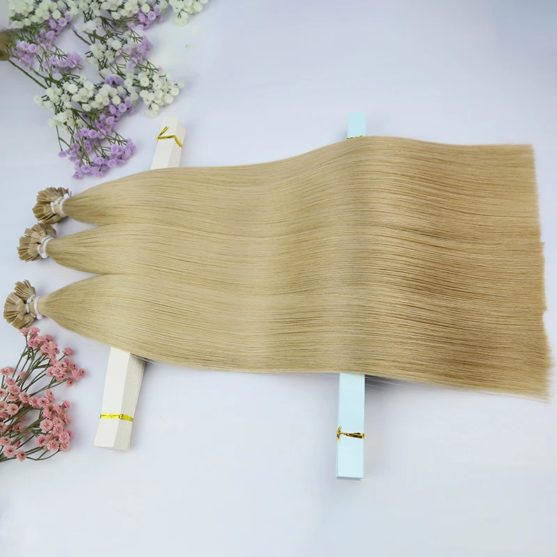 Straight Flat Tip Hair Extensions Remy Original Human Hairpiece Keratin Capsule Hair Extensions Natural Blonde Color 50pcs/ Set