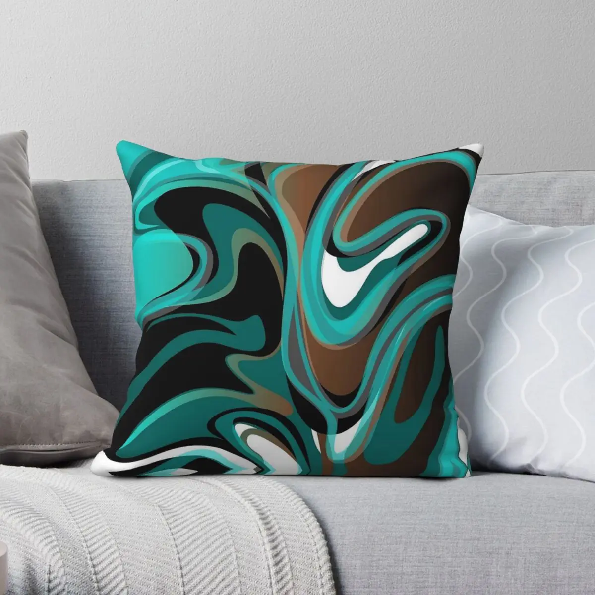 Liquify Brown Turquoise Teal Square Pillowcase Polyester Linen Velvet Printed Decorative Throw Pillow Case Car Cushion Cover 18