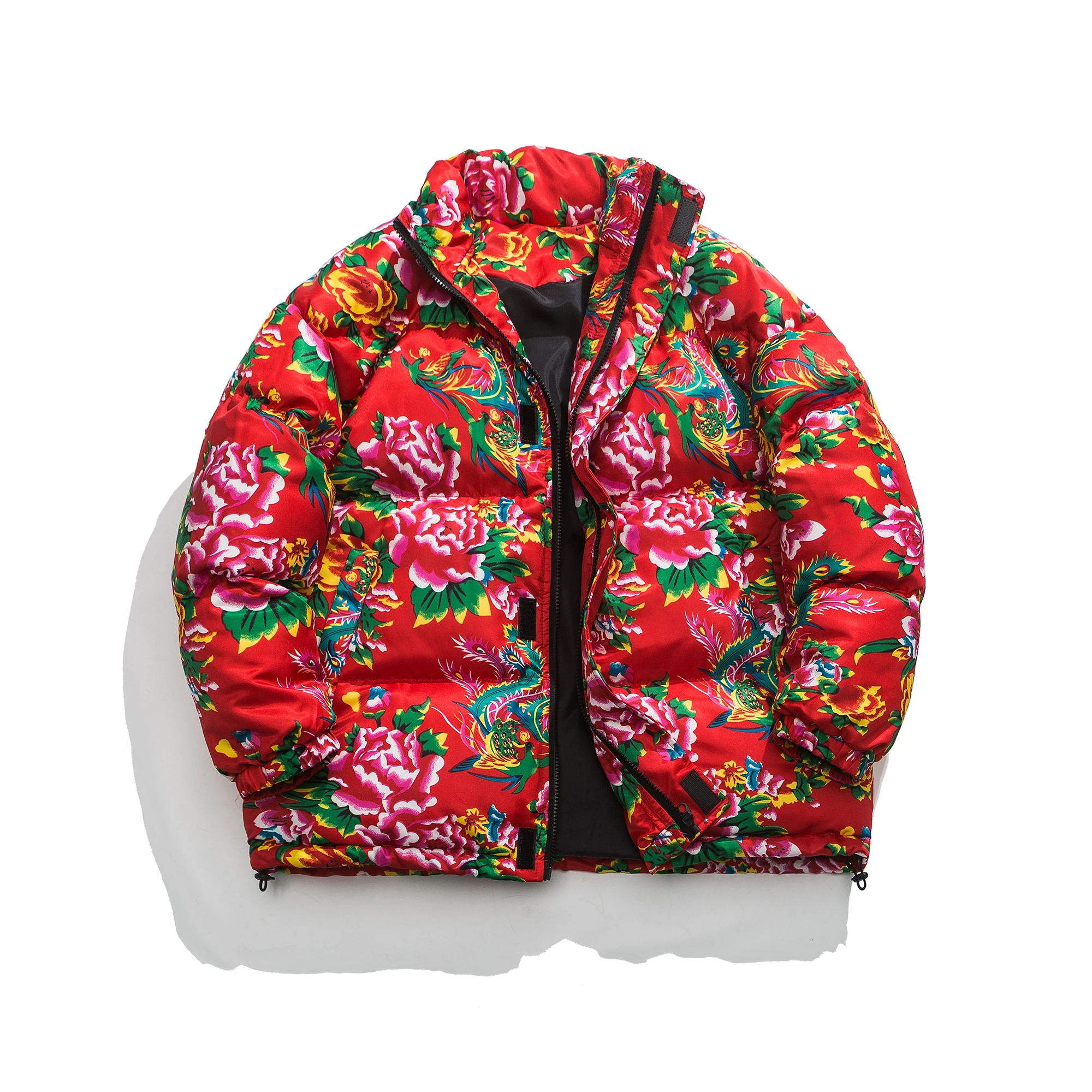 

Y2k Parkas for Men Winter New Puffer Jacket Chic Flower Print Zipper Vintage Parkas Mens Chinese Traditional Patter Short Parkas