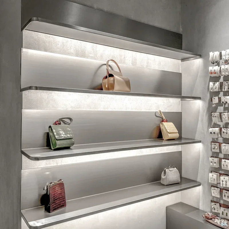 Stainless steel luminous rack, clothing store display rack, bag jewelry shelf, wall with light