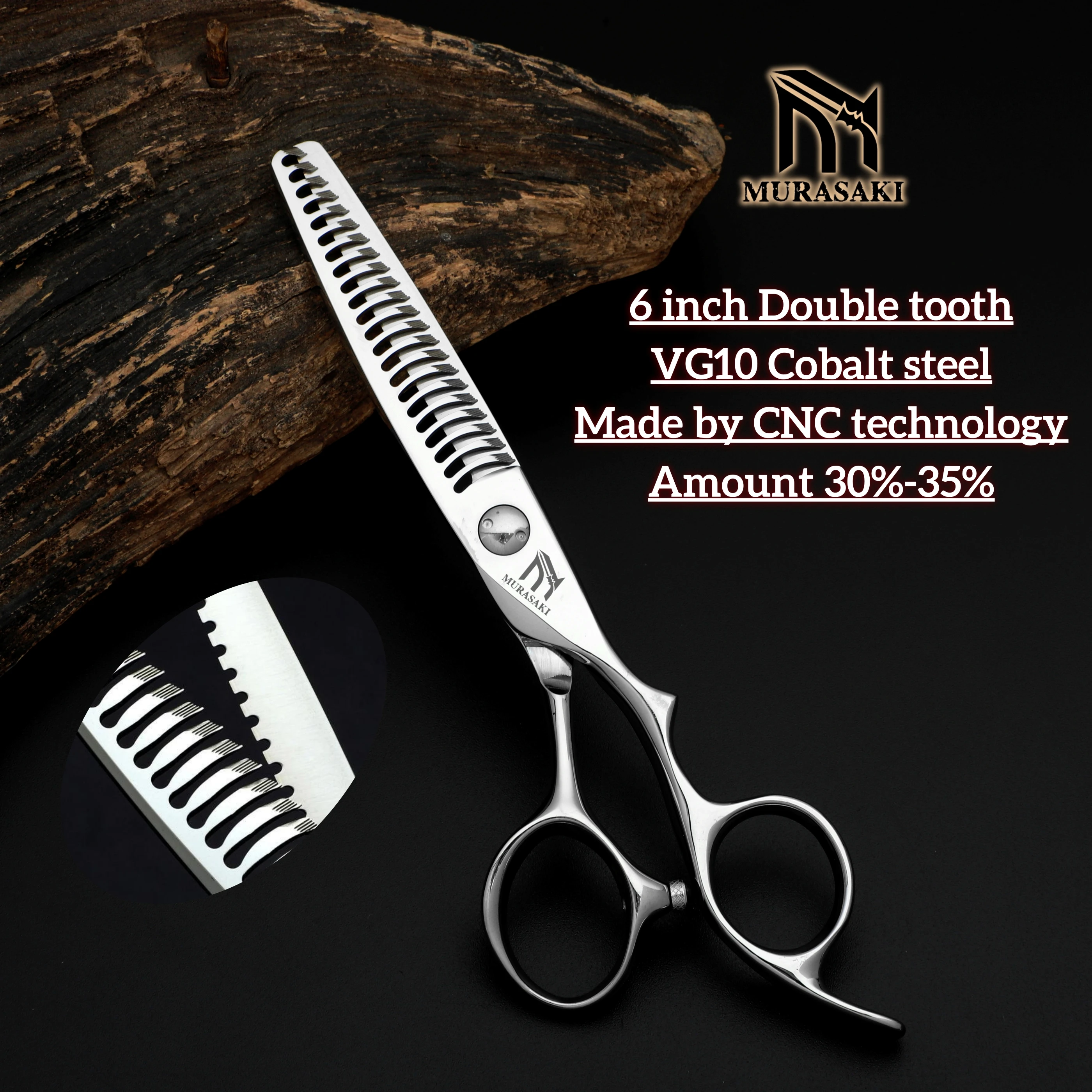 MURASAKI Professional Barber Scissors, 6.0 Inch Double Tooth Hair Thinning Shears, Made by CNC Technology, High-End Barber Tools