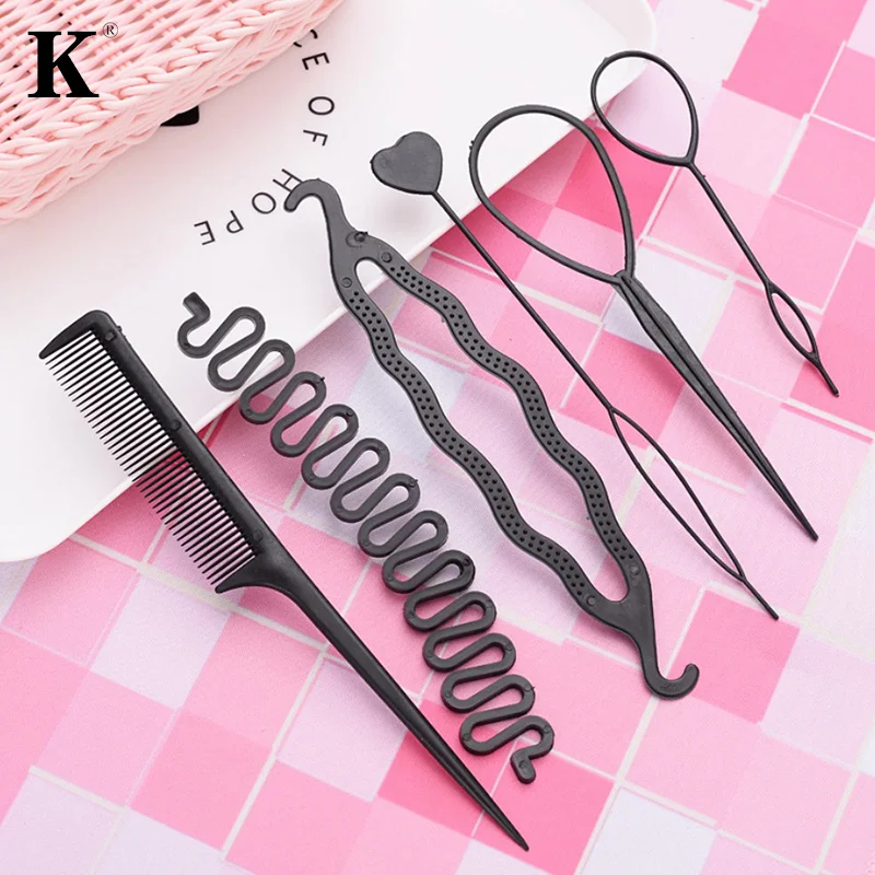 6pcs/set Hairstyle Braiding Tools Pull-through Hair Needle Hair Dispenser Disk Hair Comb Hair accessories