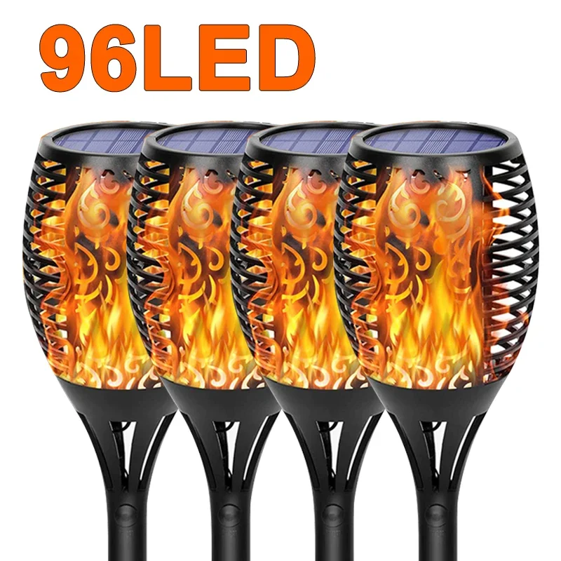 12/96LED Solar LED Flame Torch Light Outdoor Waterproof Night Auto on/Off Pathway Lamp Garden Landscape Lawn Decor Lantern