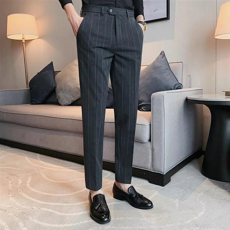 

Men Stripe Suit Pants Formal Business Office Social Dress Pants High Quality Streetwear Casual Pencil Trousers Male Costume