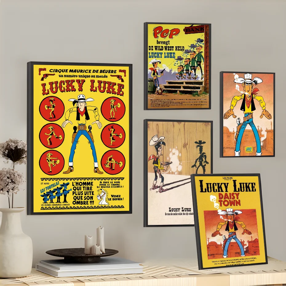 Vintage Comic Lucky L-Luke Poster Room Decor Home Decoration Interior Wall Art Painting Waterproof Bathroom BedRoom Posters Gift