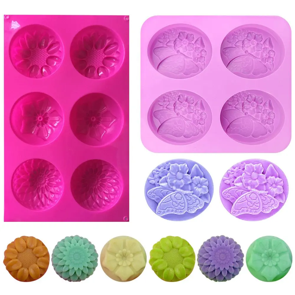 6 Cavity Creative Flower Shaped Soap Mold Silicone Molds for DIY Handmade Fondant Cake Decorating Candle Mold Pudding Candy Mold