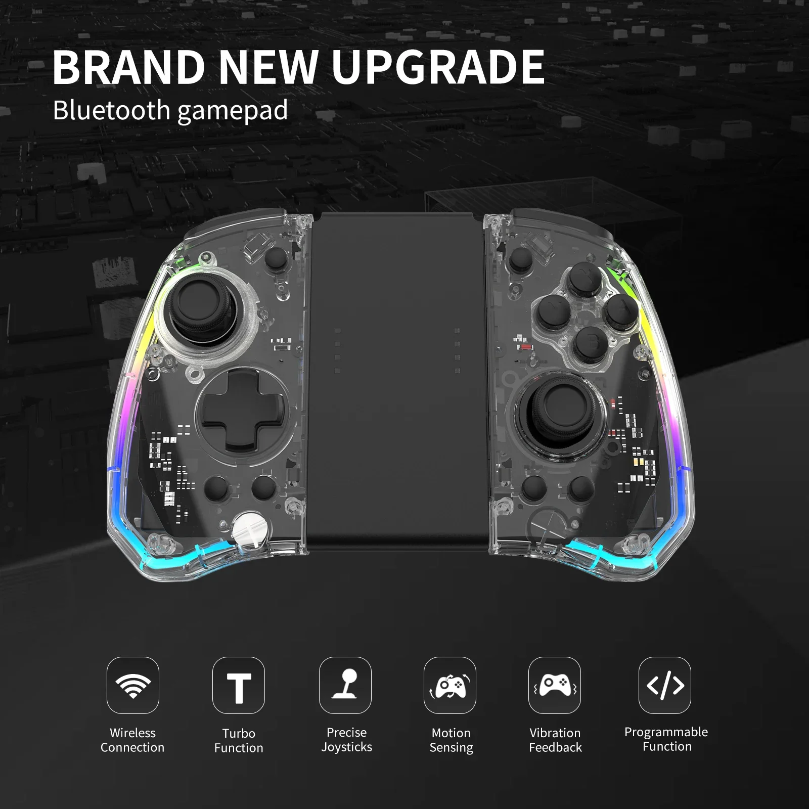 Y40 وحدة تحكم ألعاب شفافة 500 مللي أمبير في الساعة محركات مزدوجة زر واحد إيقاظ الحركة ستة محاور وظيفة توربو للتبديل