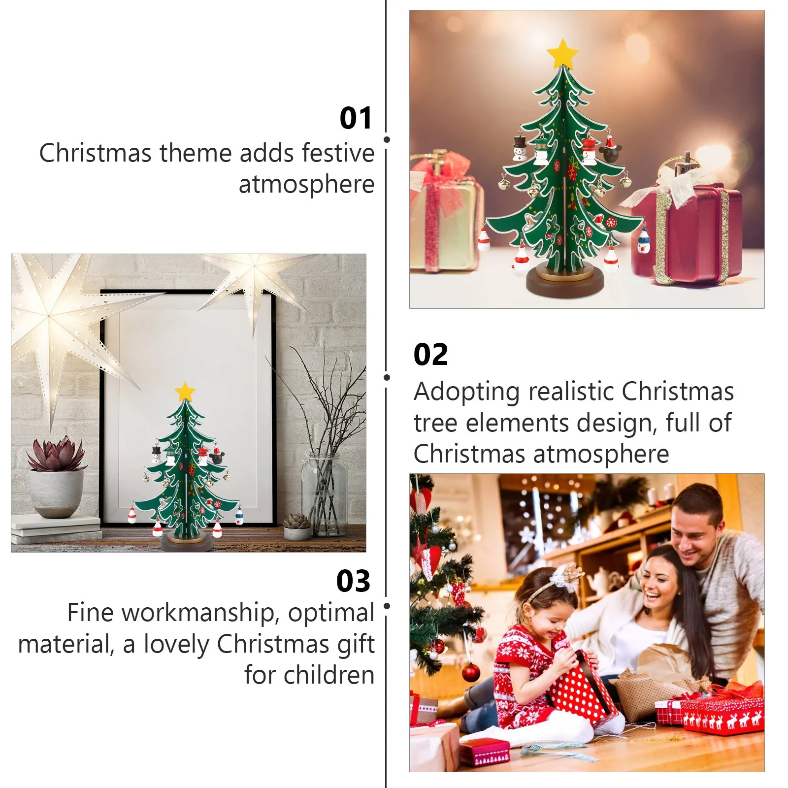 

1Pcs Wooden Christmas Tree Adornment Desktop Ornament Christmas Table Decor Xmas Party Decoration Festive Prop