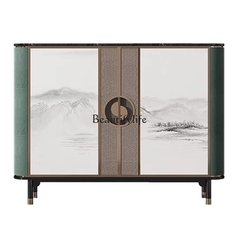 

New Chinese light luxury style home entrance cabinet simple hand-painted rock slab dining side cabinet