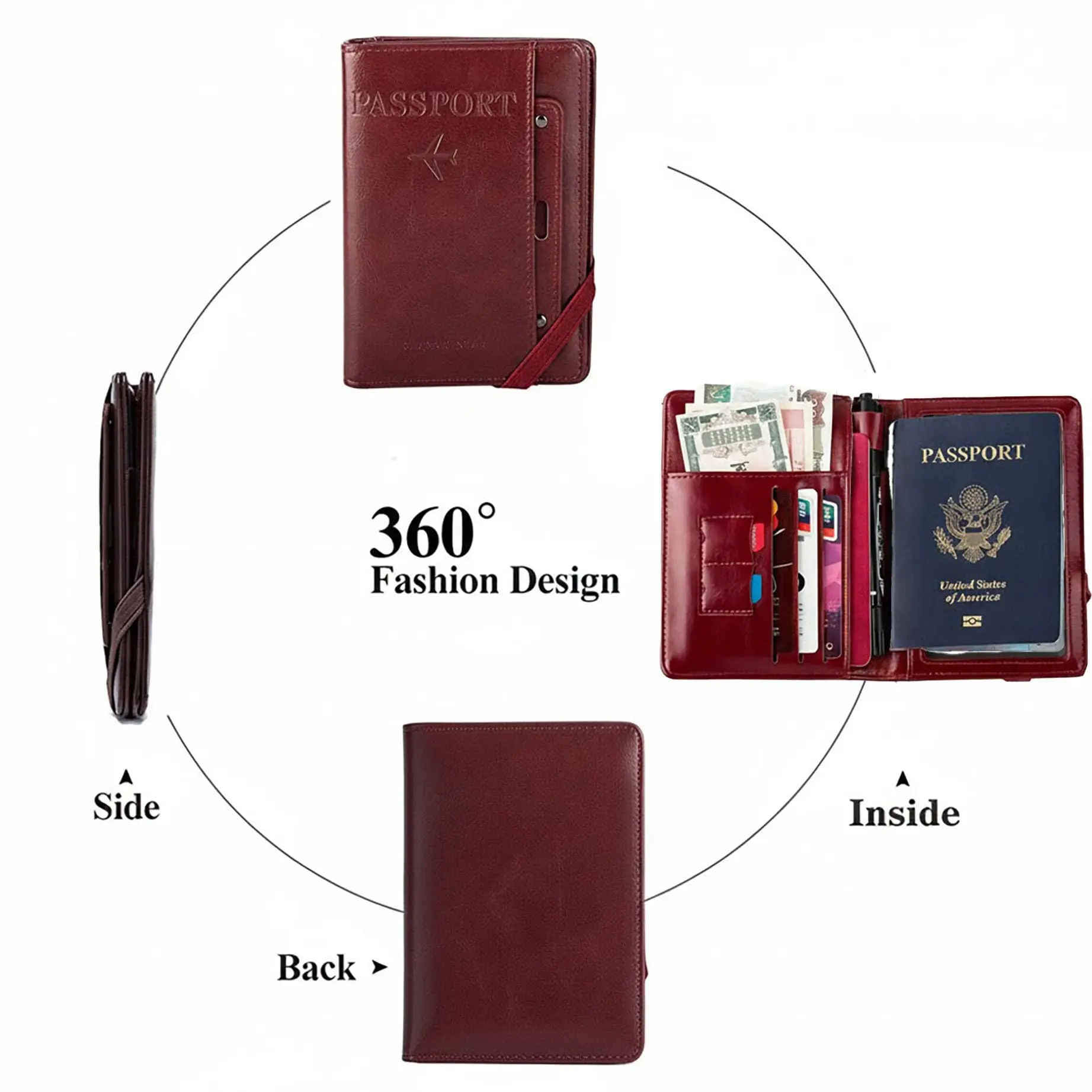 Herren Damen Leder Reisepasshülle RFID-Blockierung Reisebrieftasche Reisepassetui mit Stifthalter Dual-SIM-Kartenfächer – Detail 16