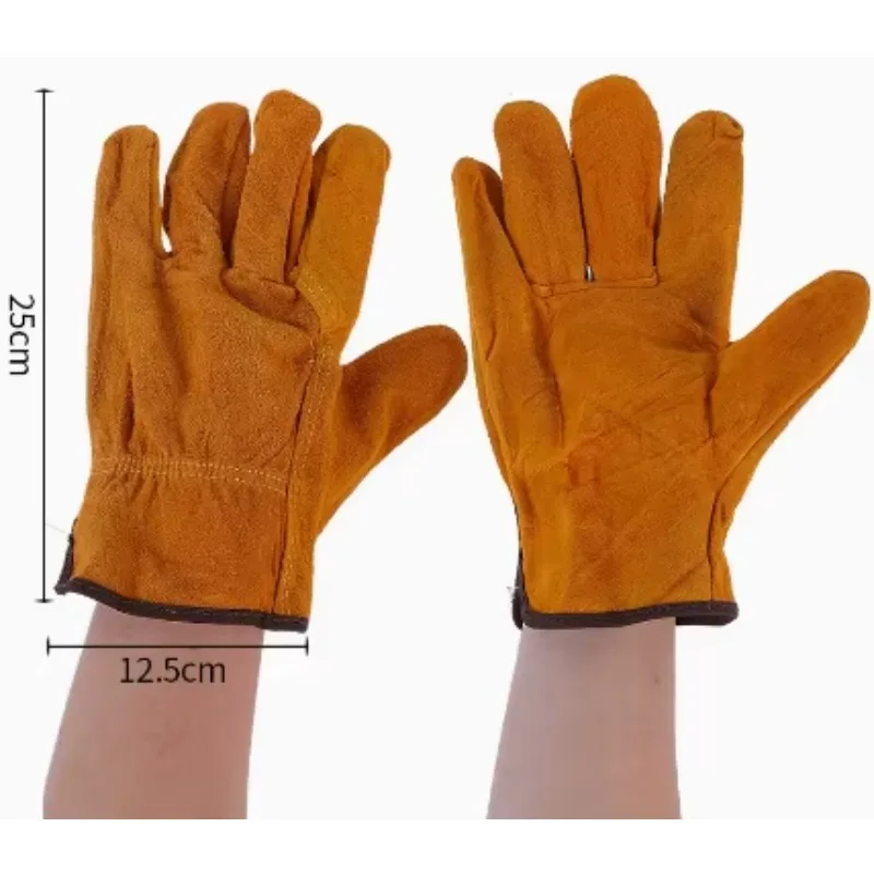 Short Cowhide Work Gloves Heat Resistant Anti-scald Leather Safety Gloves for Welder Garden Farm