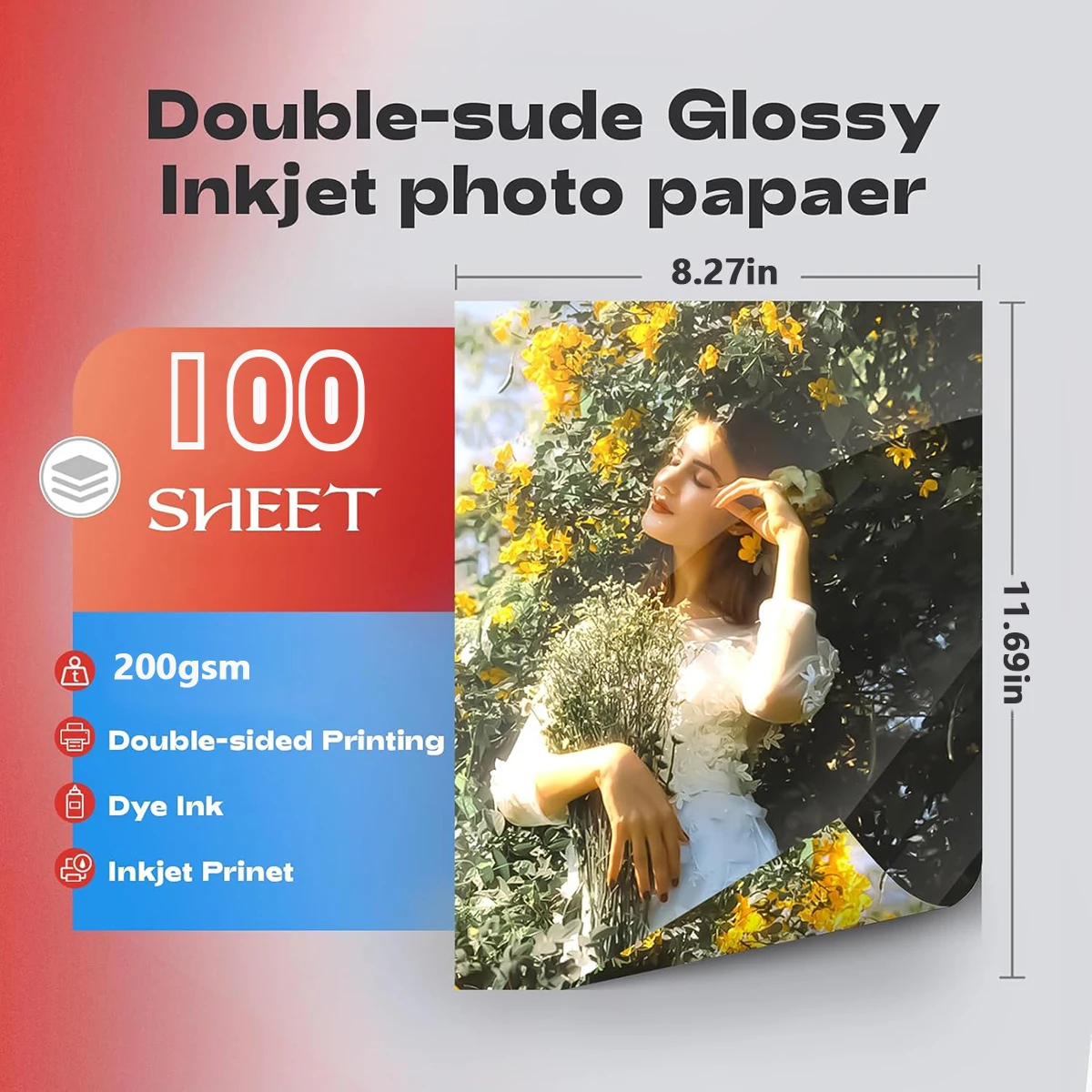 A4 Double Sided Glossy Photo Paper 200gsm for Inkjet Printer&Dye ink,Instant Dry & Water Resistant,Perfect for Photo ,Brochure