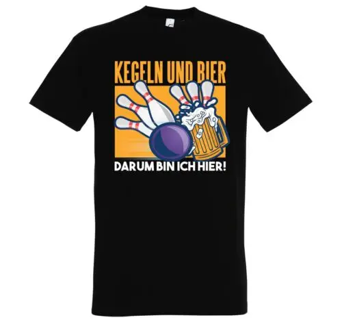 Youth Designz Herren T-Shirt Kegeln Und Bier Darum Bin Ich Hier Bowling Spruch