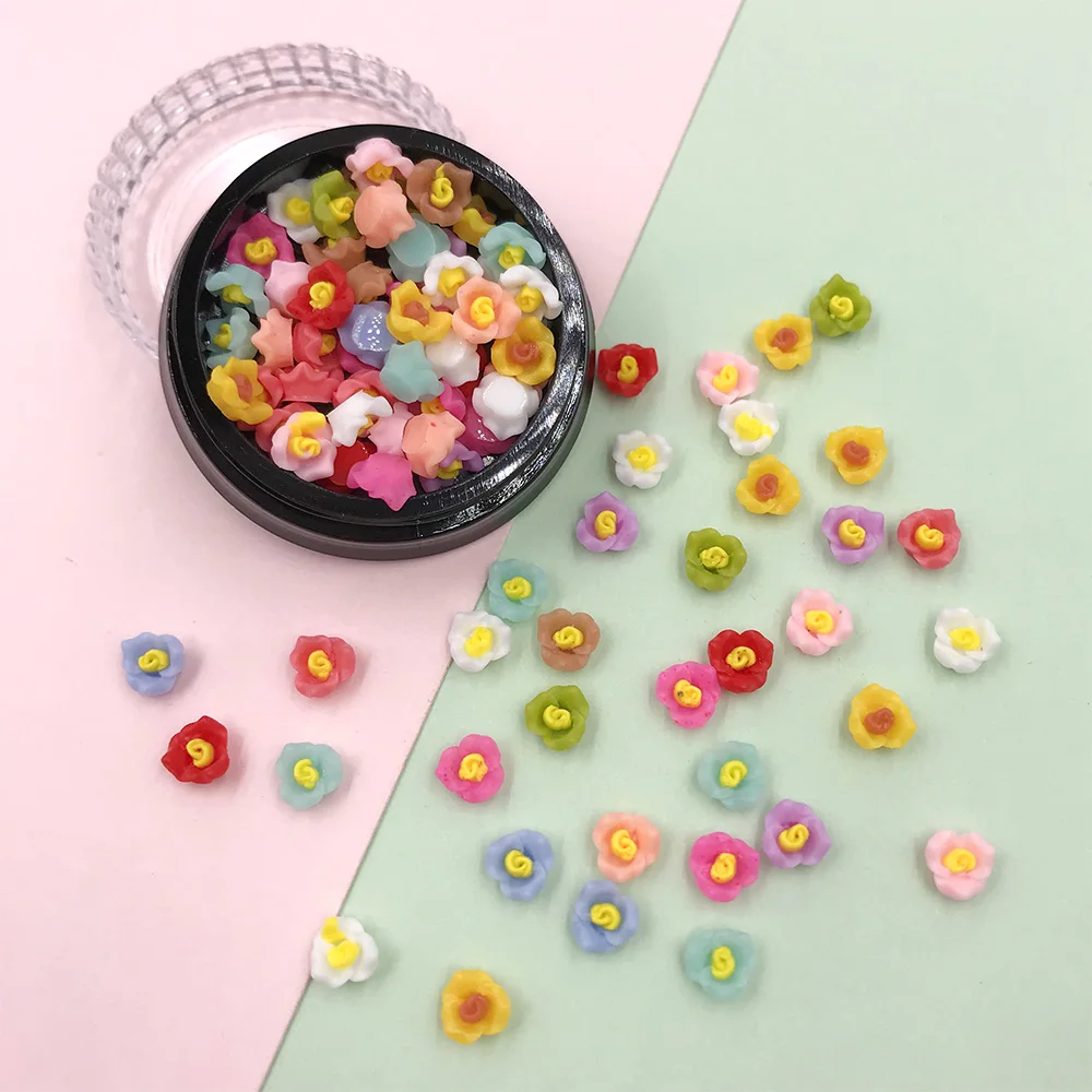 100Pcs Mixed 6mm Mini 3D Rose Flower Flatback Resin Cabochon Nail Art Manicure Decoration DIY Charms Nails Stickers Accessories