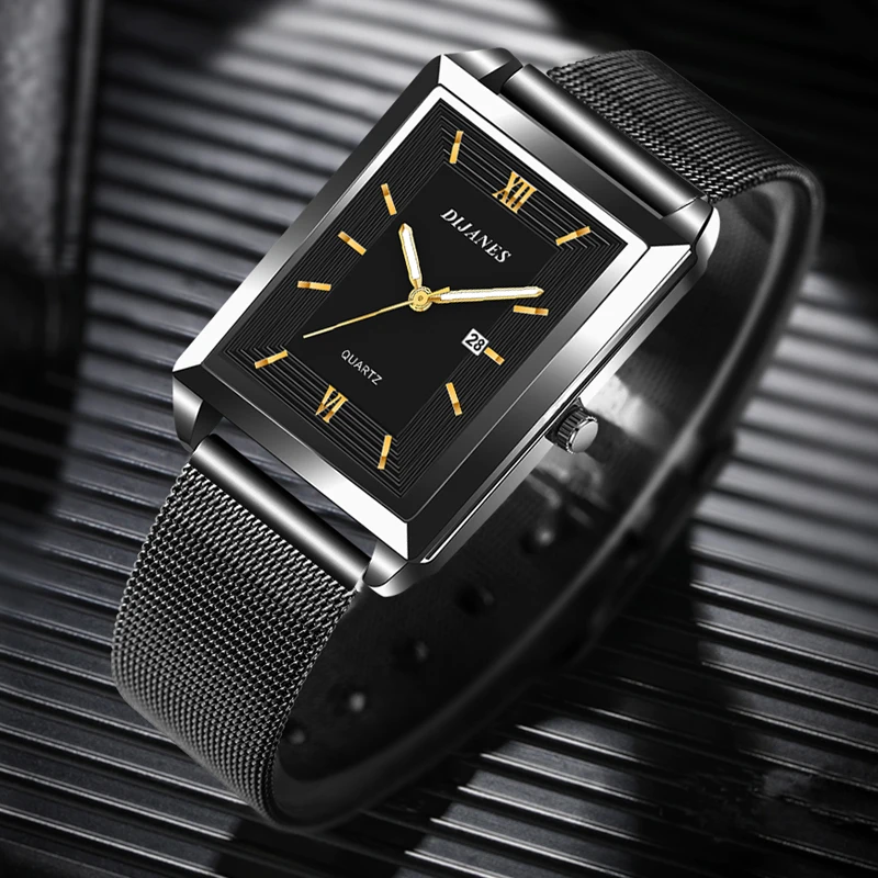 Men\'s Calendar Date Sport & Leisure Leather Clock 2023 Luxury Business Golden Stainless Steel Mesh Band Quartz Man Watches