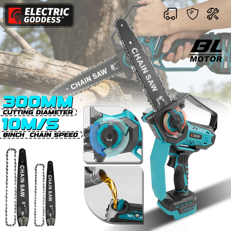 

Электрическая богиня 6/8 дюймов, бесщеточная электрическая цепная пила 3500 Вт, аккумуляторная садовая пила для резки дерева/дерева для Makita, аккумуляторный штифт 18 В