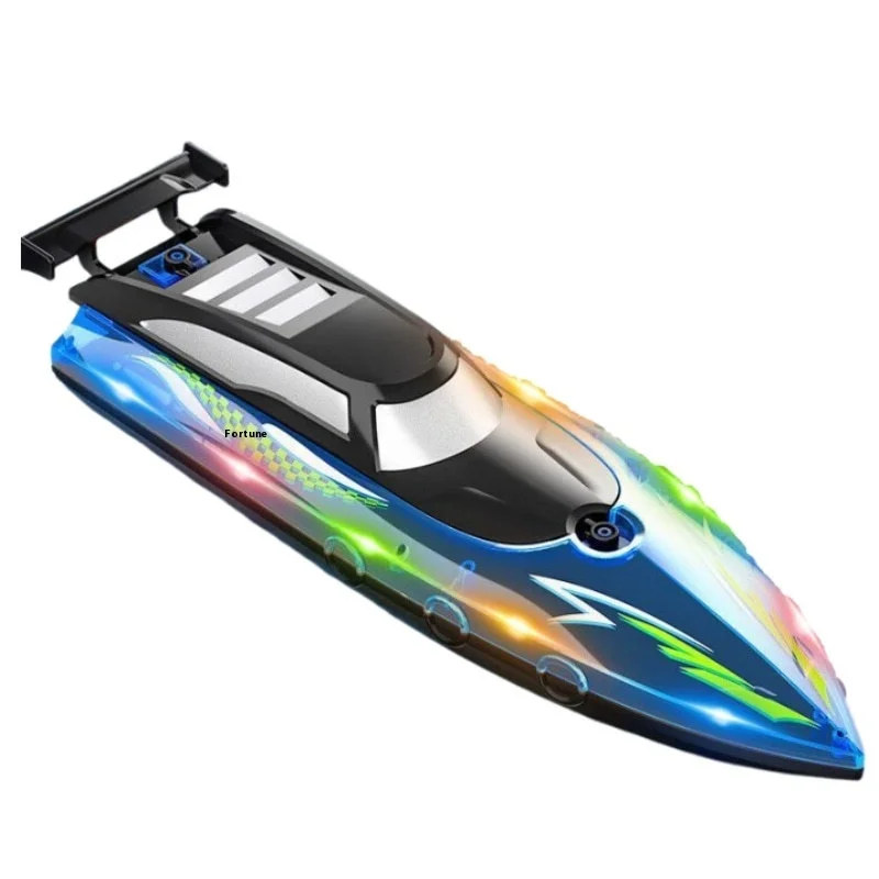Barco de carreras RC de doble Motor de 2,4G, resistente al agua de alta velocidad con luces LED, barco de Control remoto listo para correr, juguete para entretenimiento