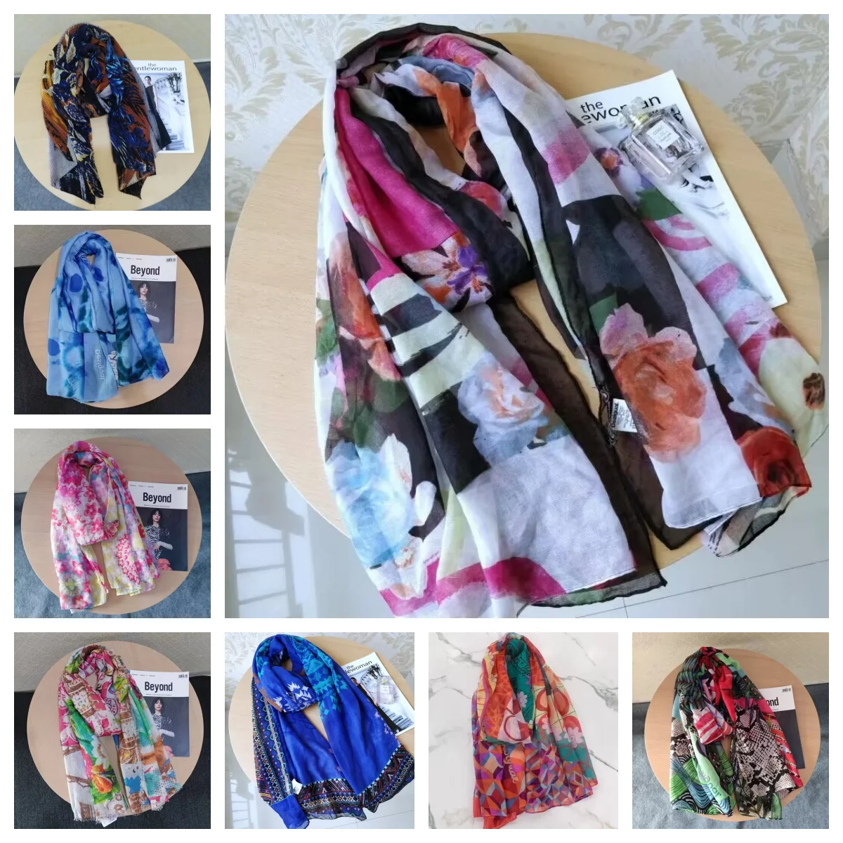 

Foreign trade original single Spanish new printed decorative scarf designer style beach fashion women's scarf shawl