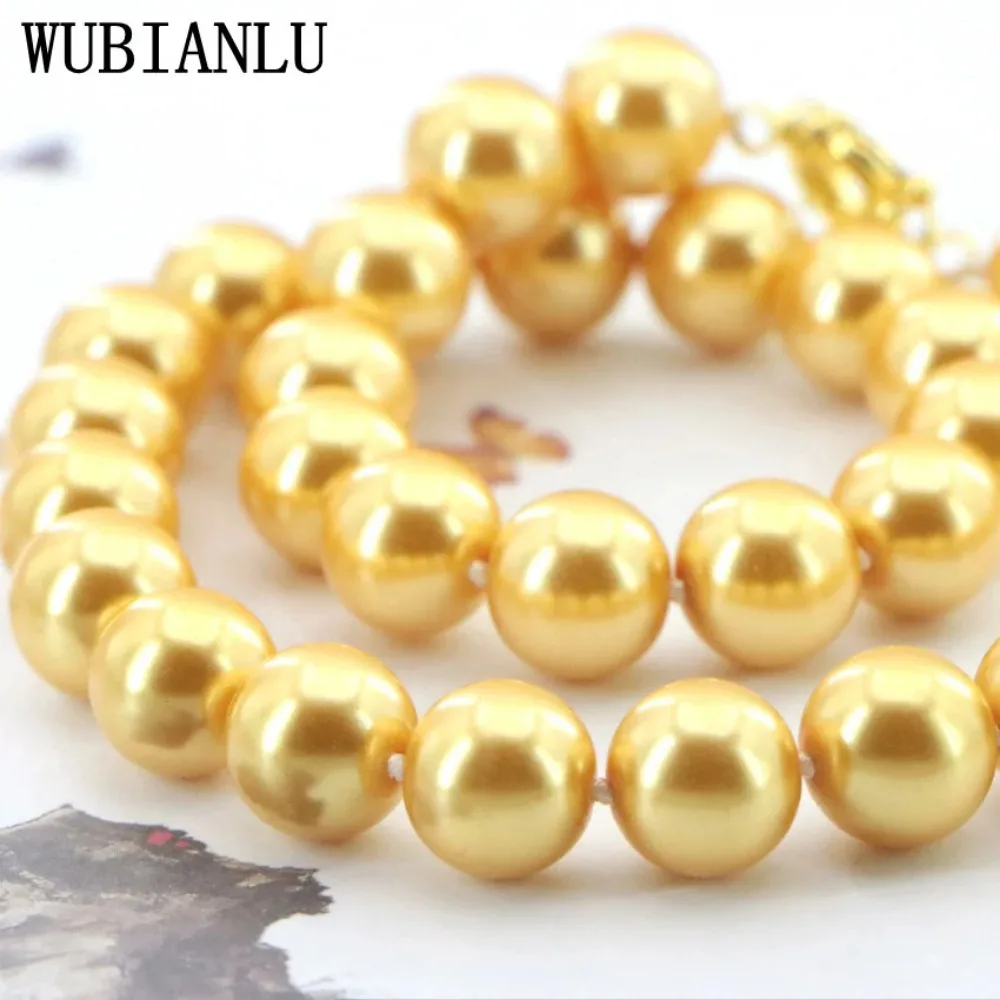 Wholesale 14mm Golden South Sea Shell Pearl Necklace Fashion Woman Girl Gift Christmas Wedding 18\