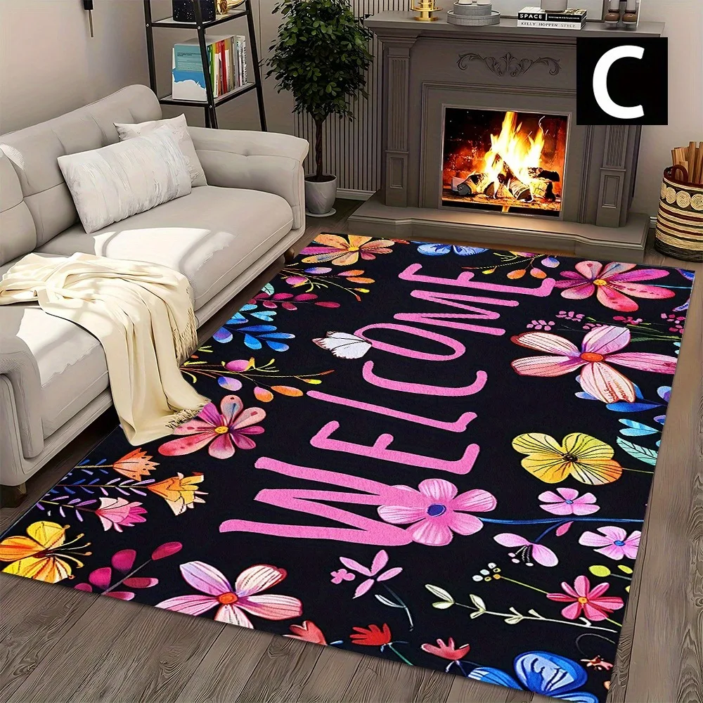 Blumenmuster Willkommens-Küchenteppich Wohnzimmer Esszimmer Waschküche Bodenmatte Bad Balkon Flur Rutschfeste Türmatte Schlafzimmer-Deko
