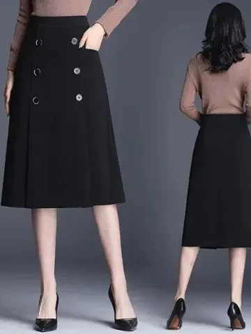 

High Waist A-Line Midi Skirt Six Buttons Conceal Hip Spring New Sle Casual Korean Version Polyester Fiber Straight Cut