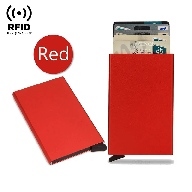 Rfid Creditcardhouder Metaal Dun Slanke Slimme Portemonnee Heren Dames Portefeuilles Pop-up Minimalistische Kleine Zwarte Portemonnee Mini Portefeuilles voor Heren