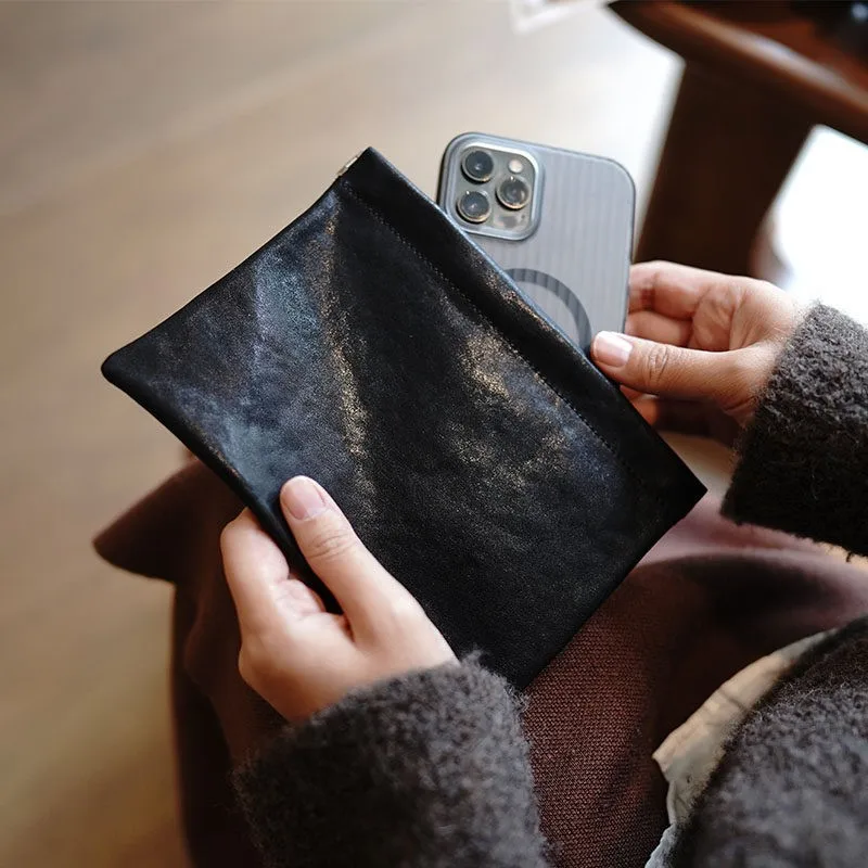 Women's Retro Vegetable Tanned Top Layer Leather Coin Purse Multifunctional Large Capacity Pouch Earphone & Change Holder Wallet