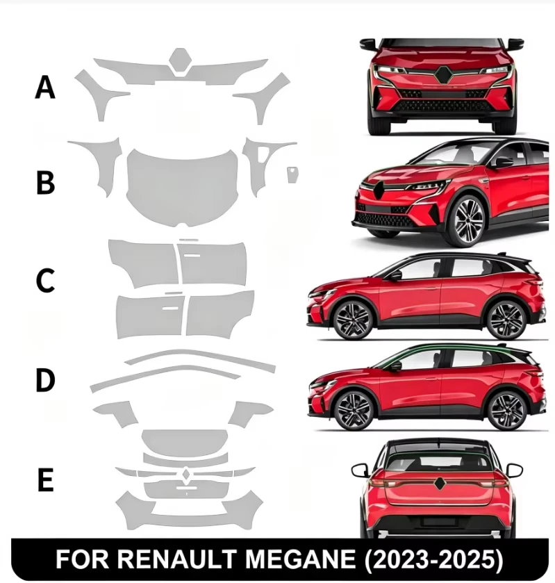 For Renault Megane 2023-2025 9Mil TPU Paint Protection Film Self-Healing Matte Clear Bra Pre-cut PPF Body Anti-Scratch Resistant