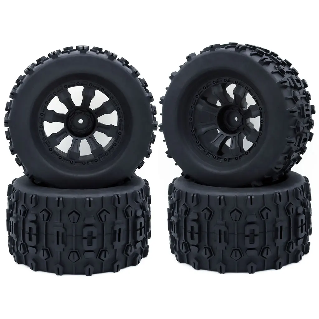 4pcs 120mm 125mm Rubber Tires 1/10 RC Monster Truck Tires and Wheel Rims 12mm Hex For RC Crawler Trxs Himoto HSP HPI Redcat