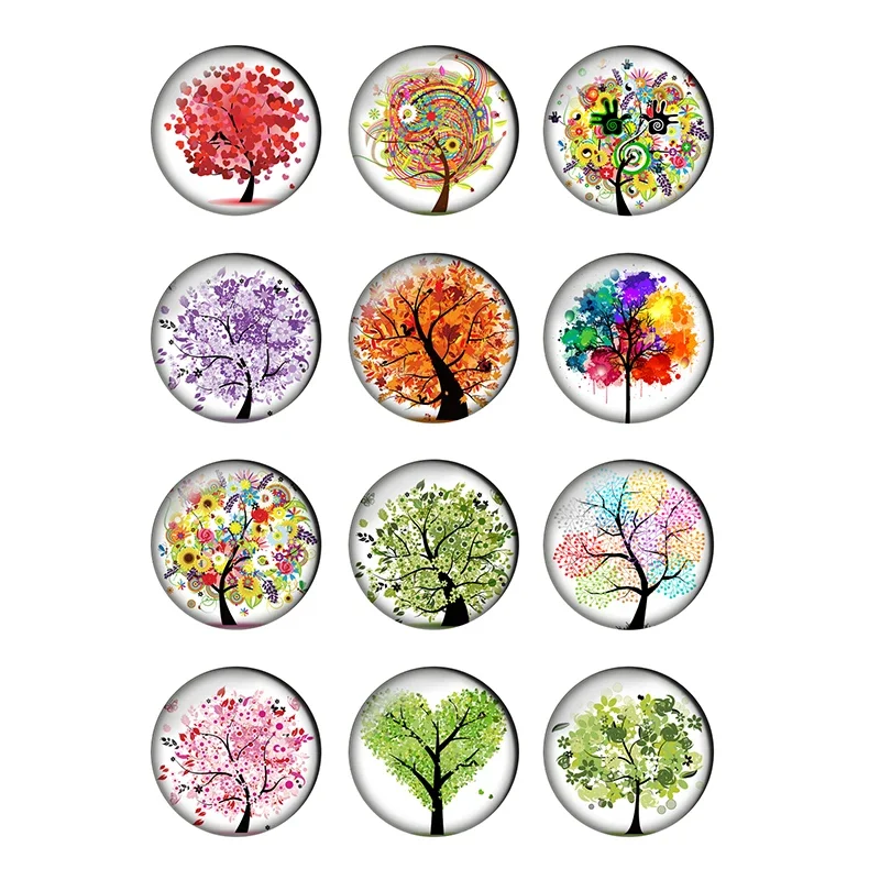 

12pcs Colorful Life of Tree Round Photo Glass Cabochon 8 To 25mm Demo Flat Back DIY Jewelry Making Supplies Wholesale T013