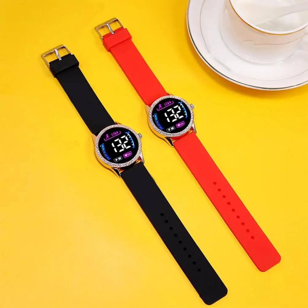 Unisex Couple Watches for Men Women Digital Watch Electronic Clock Button Type Soft Adjustable Silicone Wrist Strap LED Screen