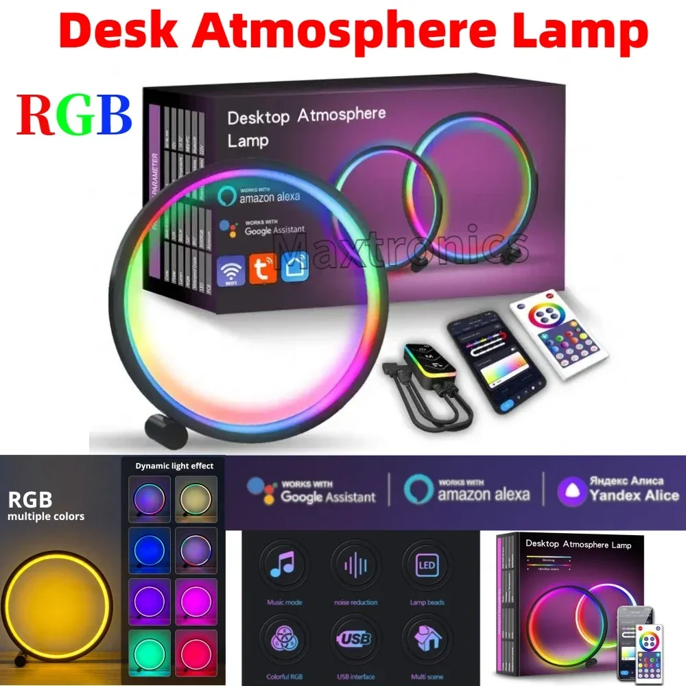 TUYA WIFI/Bluetooth Smart Desk Atmosphere Lamp APP Control with Remote RGB Colorful for Gaming Room Night Light Holiday Decorate