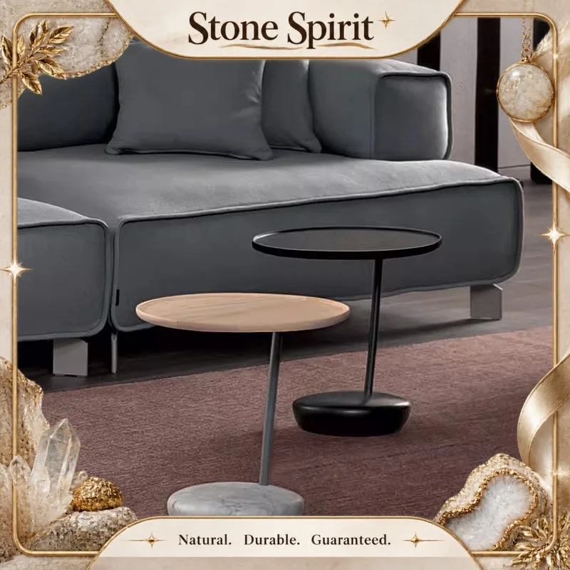 Nordic Natural Marble Side Table,Mid-Century Designer Style,French Style Solid Wood Corner Table for Living Room,Sofa&Model Room