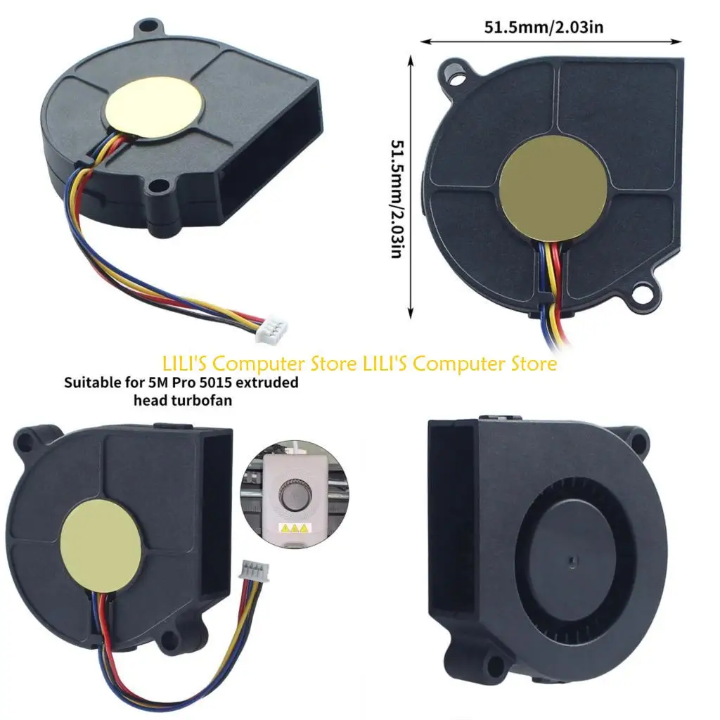 

A52B Printer Replacement Print Cooling Fan 51.5x51.5mm 24V Brushless Fan Hotend Extruder Radiator Sleeve Double Bearing