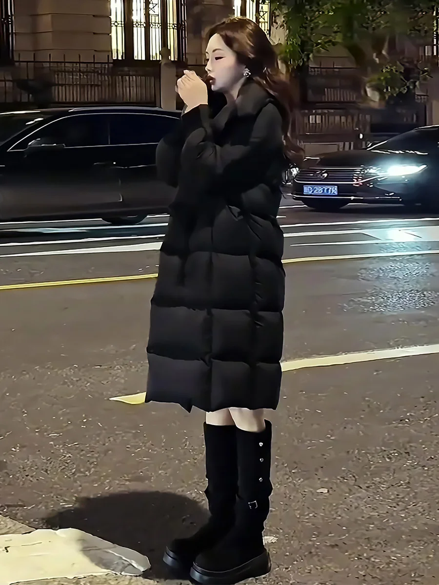 Modny, ocieplany, biały płaszcz zimowy damski z dużym kołnierzem, uniwersalny, nowy model.